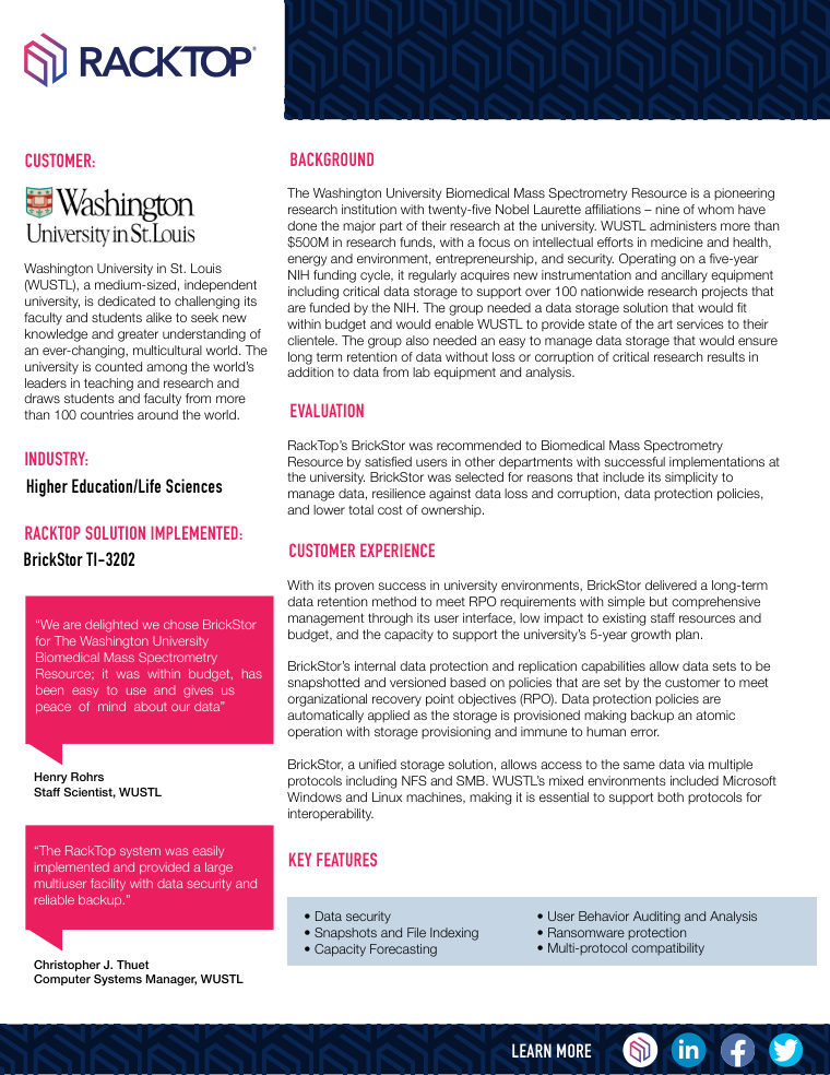 Washington University in St. Louis case study — cover page